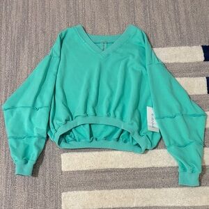 Teal V-Neck Cropped Sweatshirt